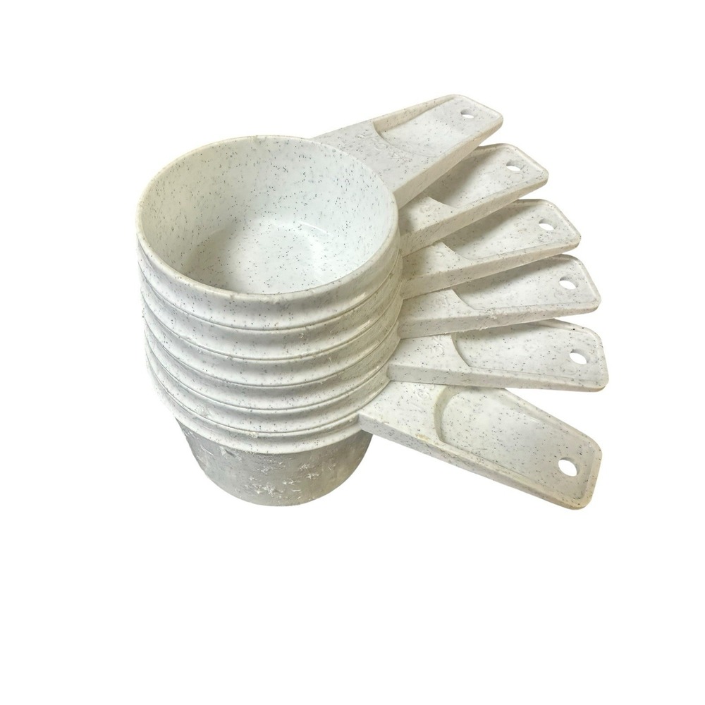 Set of 6 Vintage Tupperware Nesting Measuring Cups White/Gray Speckled